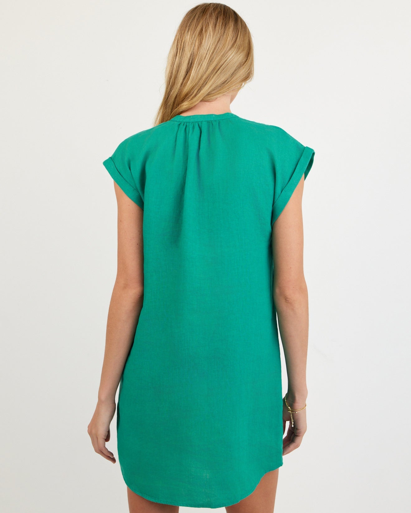 Cap Sleeve Henley Dress - Aqua Green