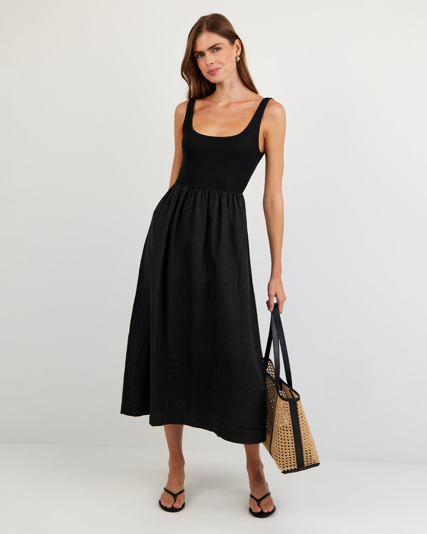 Sleeveless Knit Combo Dress - Black
