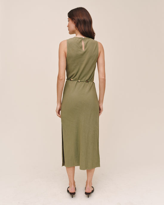 Bella Dahl Bias Midi Dress With Beaded Belt - Olive Leaf View 2