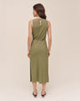 Bias Midi Dress With Beaded Belt - Olive Leaf