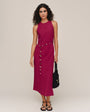 Bias Midi Dress With Beaded Belt - Sangria