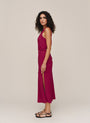 Bias Midi Dress With Beaded Belt - Sangria