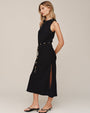 Bias Midi Dress With Beaded Belt - Black