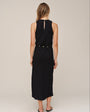 Bias Midi Dress With Beaded Belt - Black