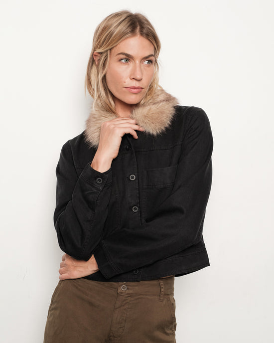 Bella Dahl Fur Collar Jacket - Vintage Black Wash
