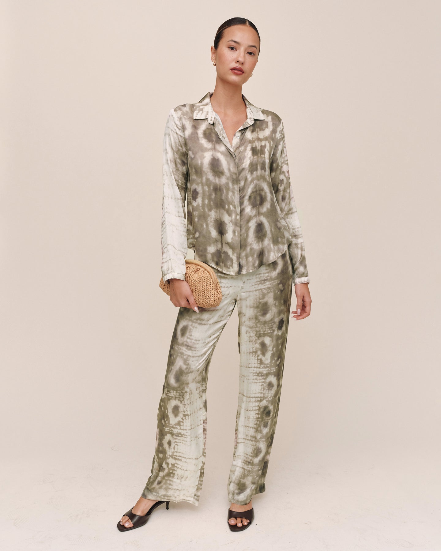 Clean Hidden Placket Shirt - Sage Snake Print