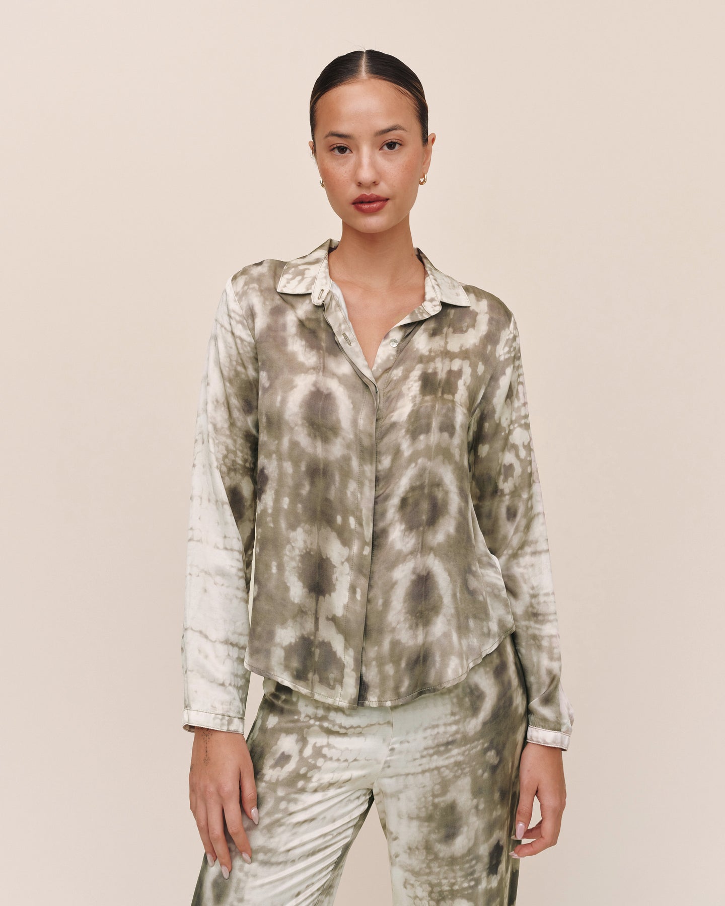 Clean Hidden Placket Shirt - Sage Snake Print