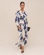 Pleated Tie Front Top - Indigo Iris Print