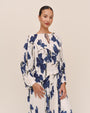 Pleated Tie Front Top - Indigo Iris Print