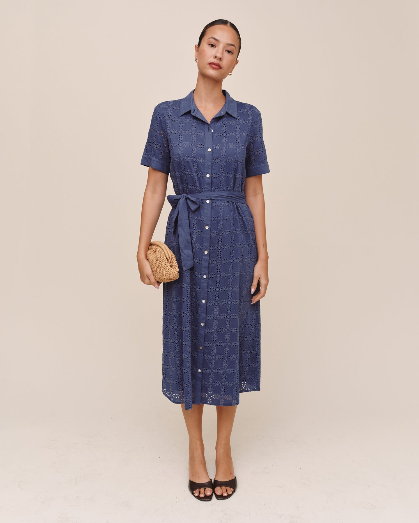Short Sleeve Midi Shirt Dress - Indigo Blues