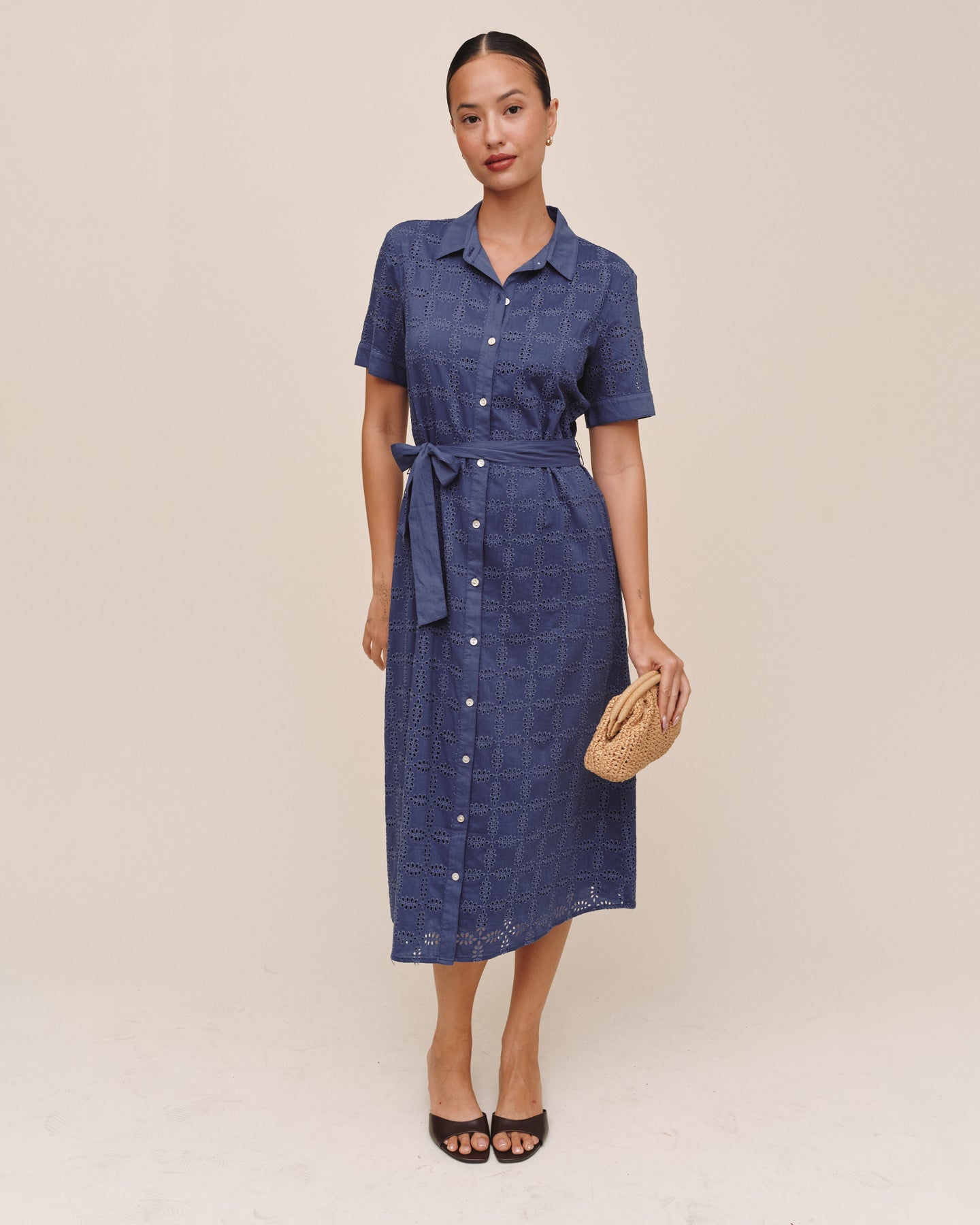 Short Sleeve Midi Shirt Dress - Indigo Blues