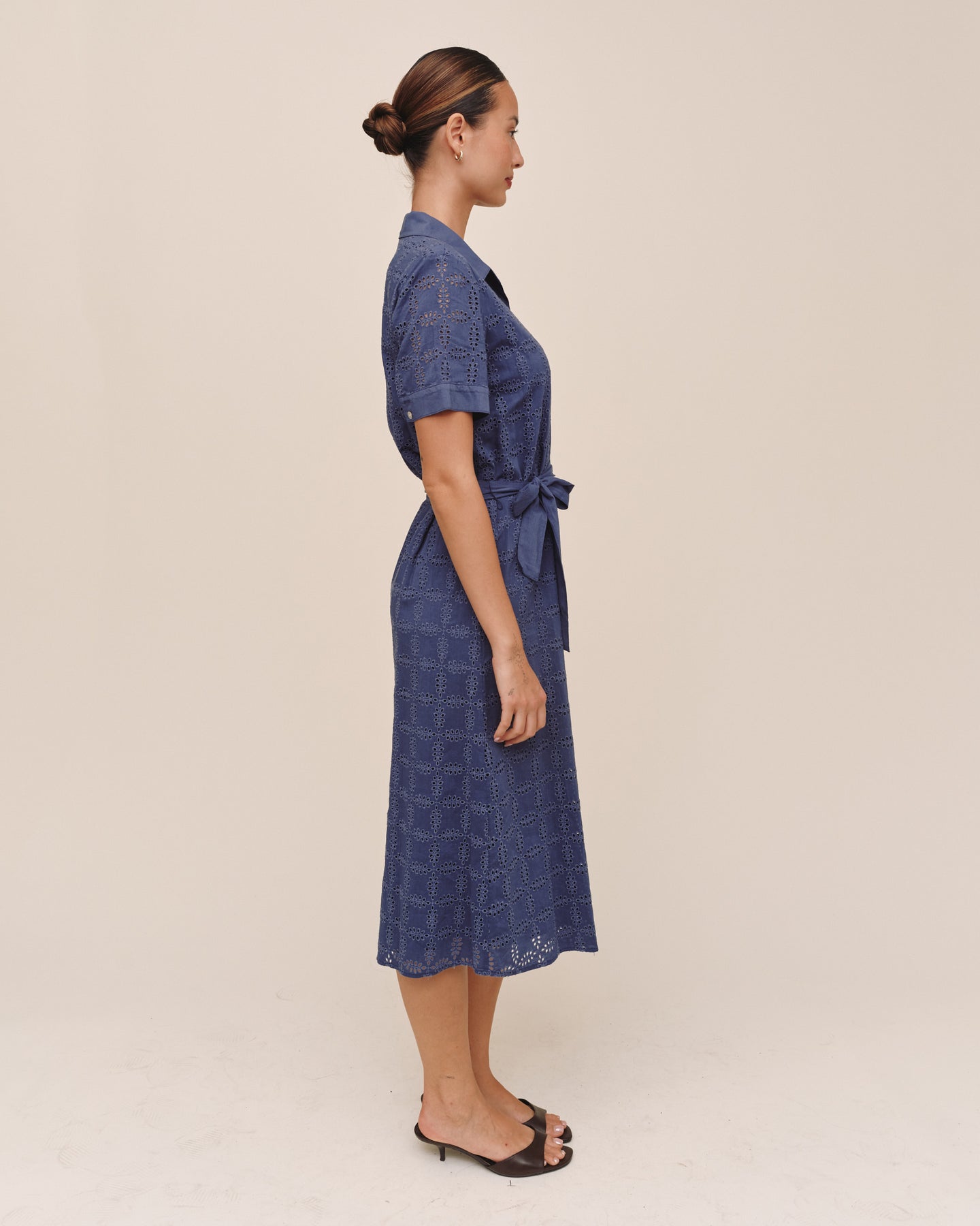 Short Sleeve Midi Shirt Dress - Indigo Blues