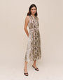 Sleeveless Belted Midi Dress - Sage Snake Print