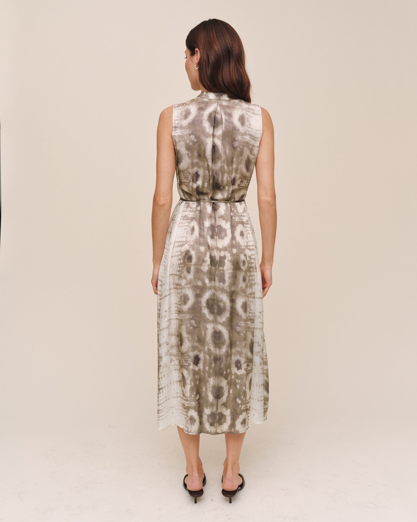 Sleeveless Belted Midi Dress - Sage Snake Print