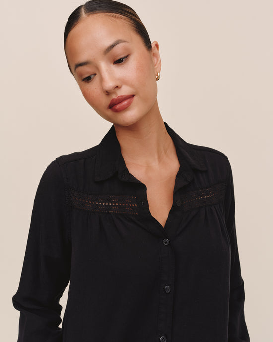 Bella Dahl Long Sleeve Shirt With Lace Inset - Black View 2