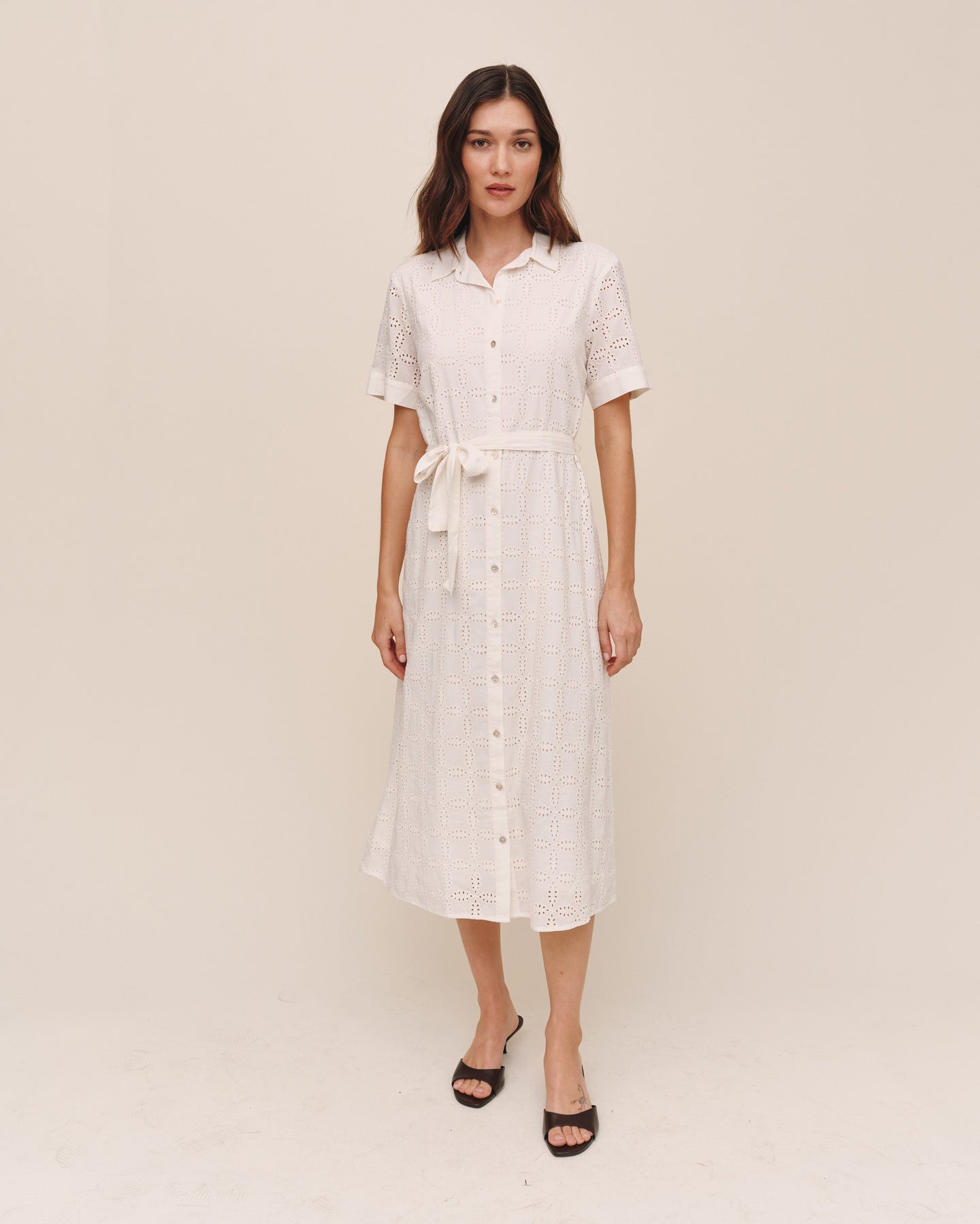 Short Sleeve Midi Shirt Dress - Ivory