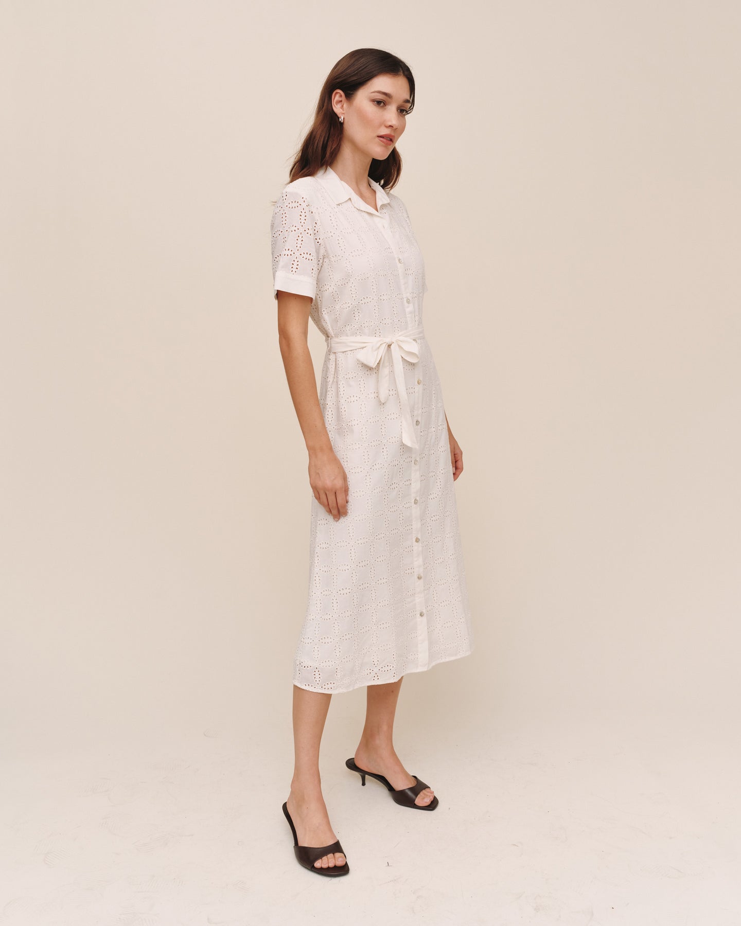 Short Sleeve Midi Shirt Dress - Ivory