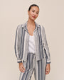 Long Sleeve Crop Pocket Shirt - Worn Navy Stripe