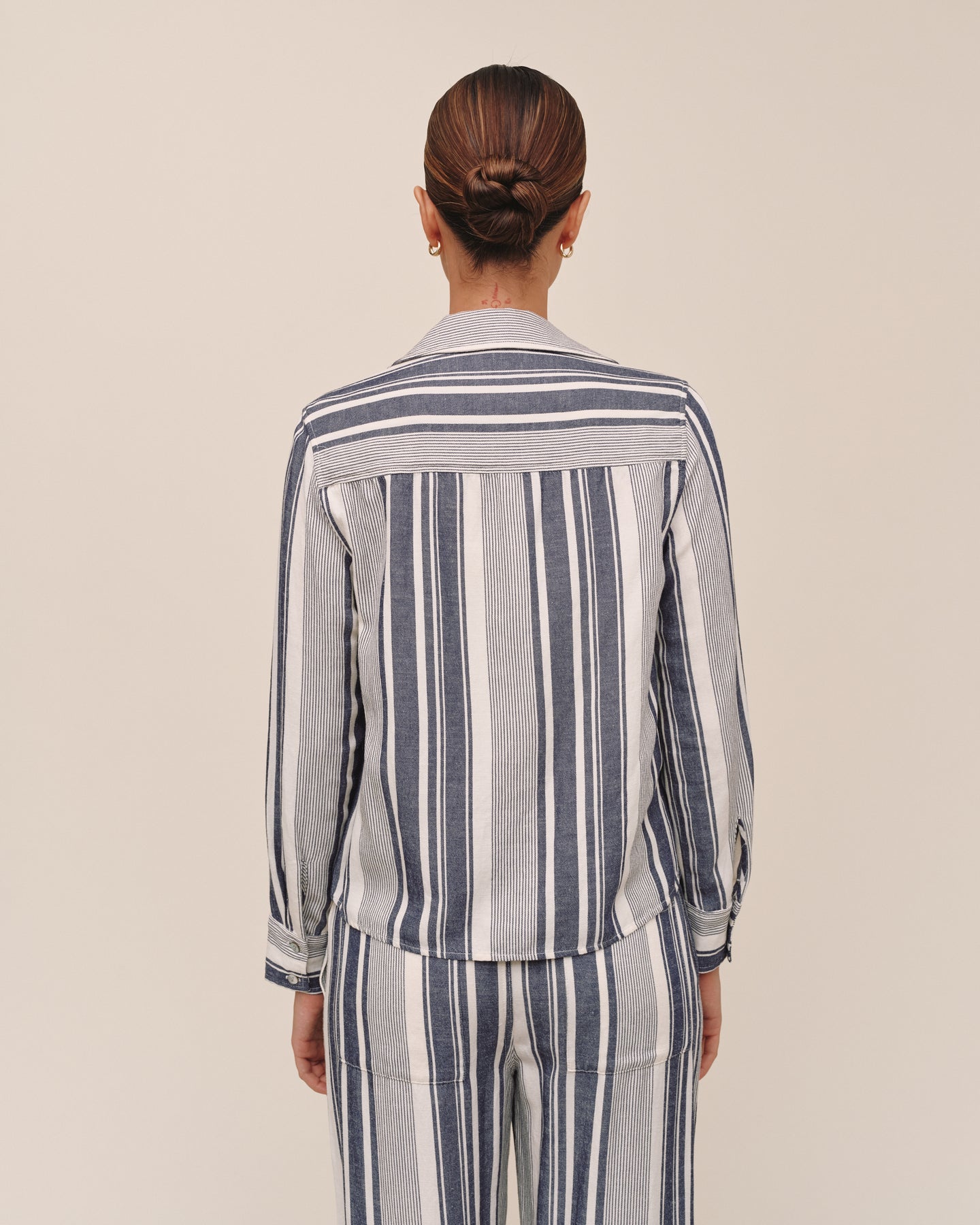 Long Sleeve Crop Pocket Shirt - Worn Navy Stripe
