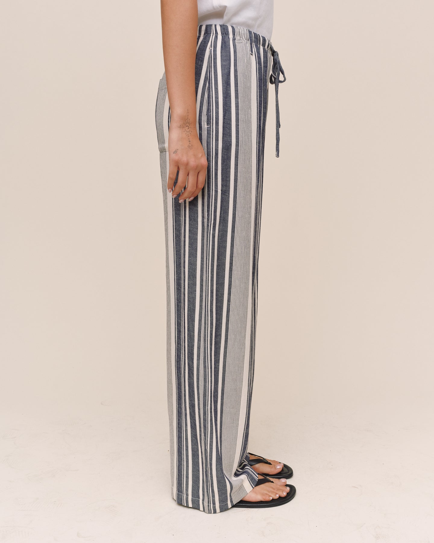 Clean Wide Leg Pant - Worn Navy Stripe