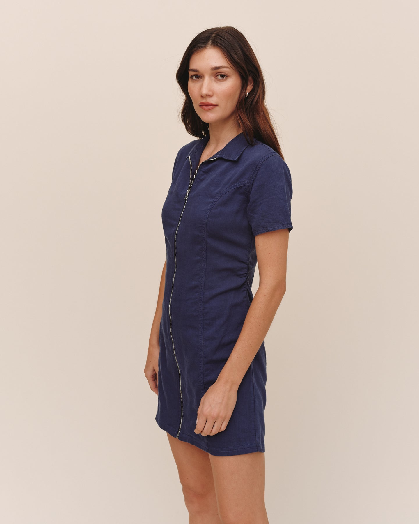 Short Sleeve Zip Front Dress - Deep Cobalt