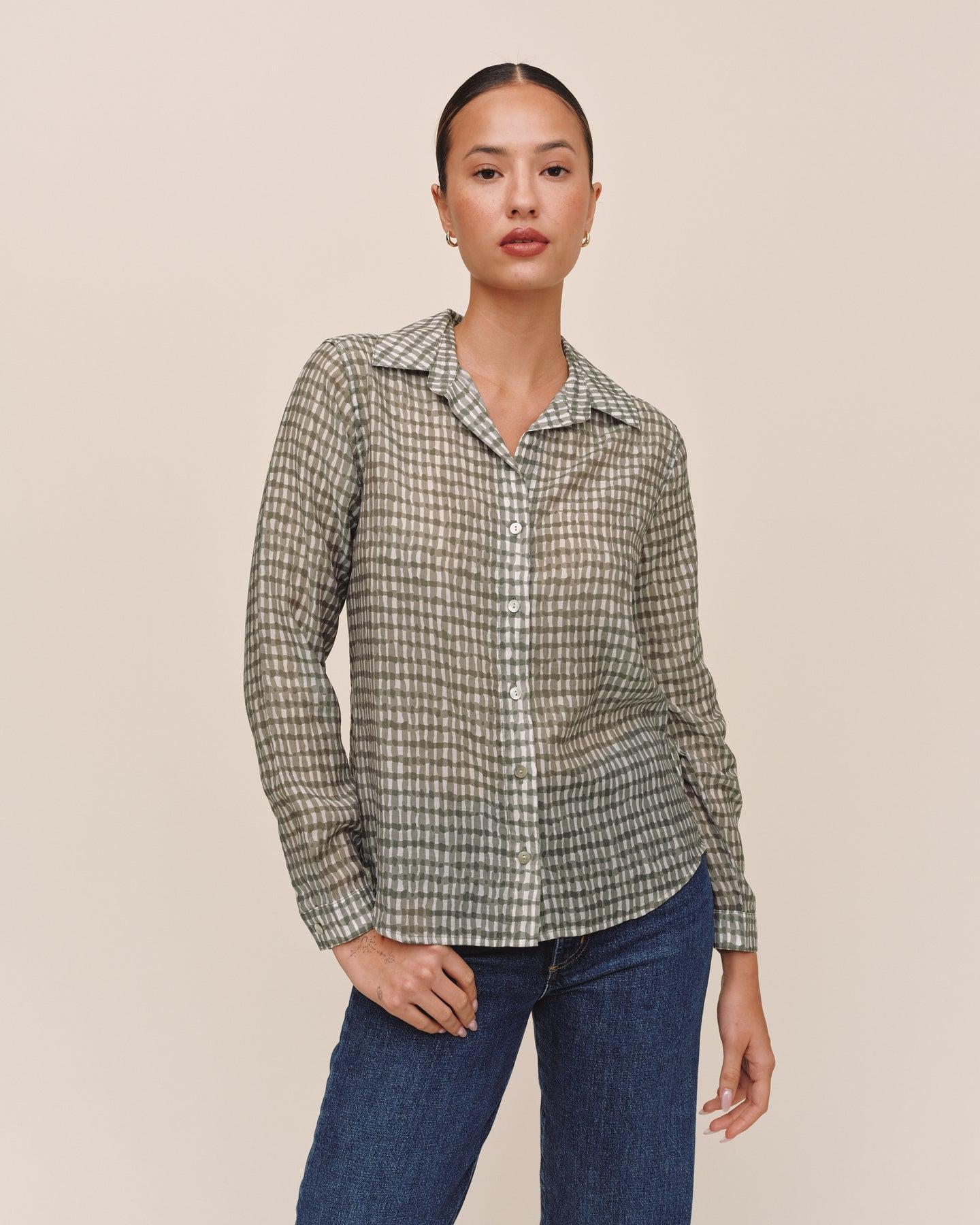 Classic Button Down - Olive Gingham Print