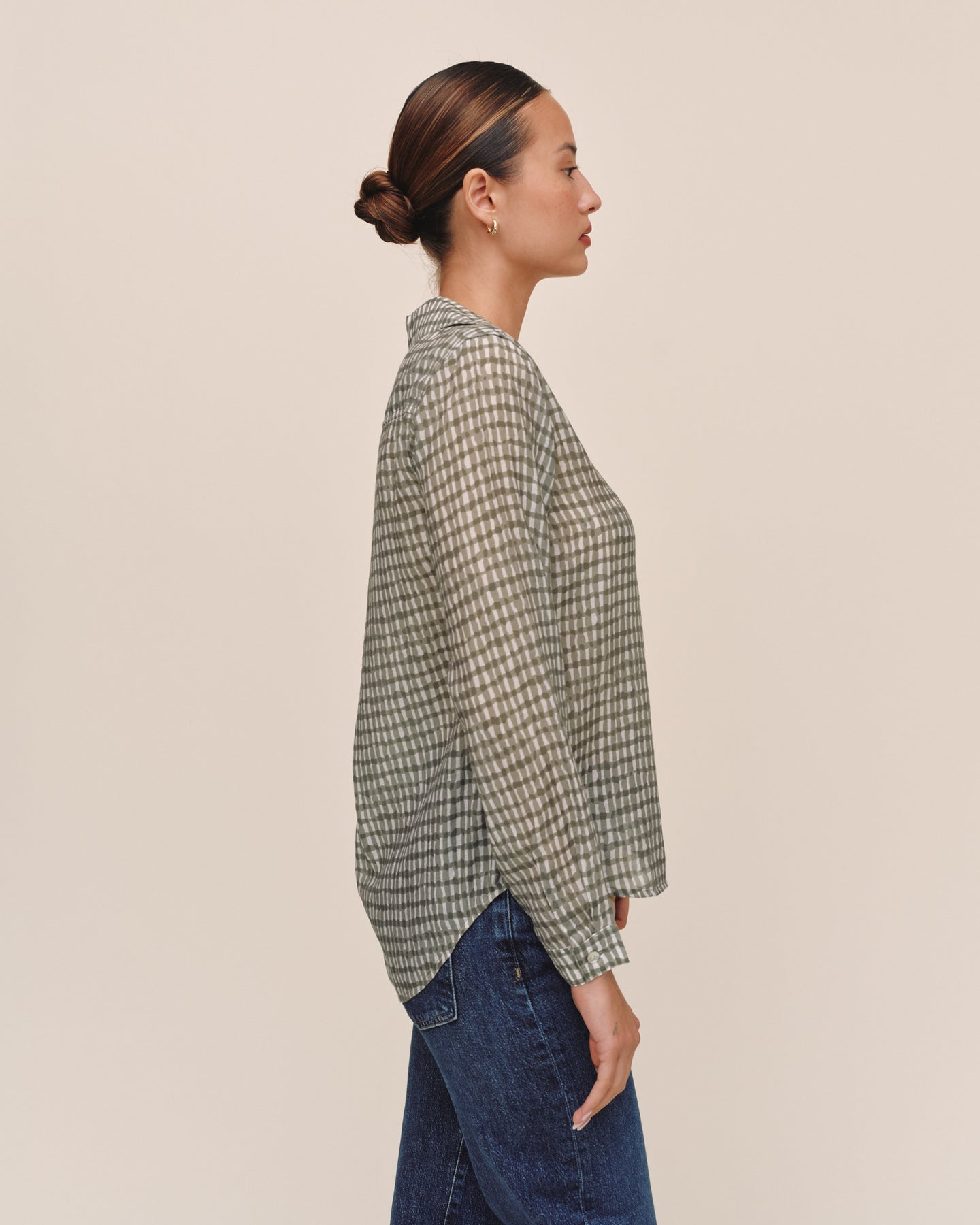 Classic Button Down - Olive Gingham Print