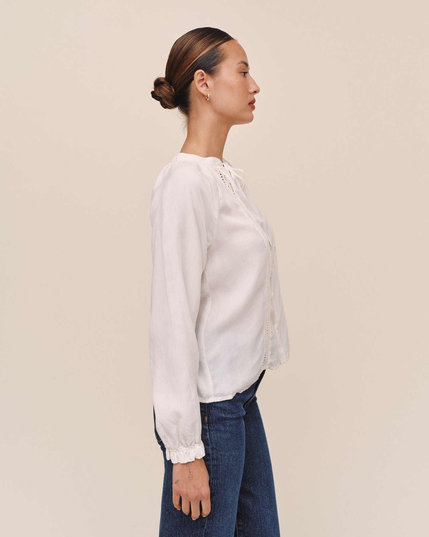 Raglan Sleeve Top With Lace Inset - Ivory