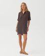 Bella DahlA Line Rolled Tab Sleeve Dress - Dark ChestnutDresses