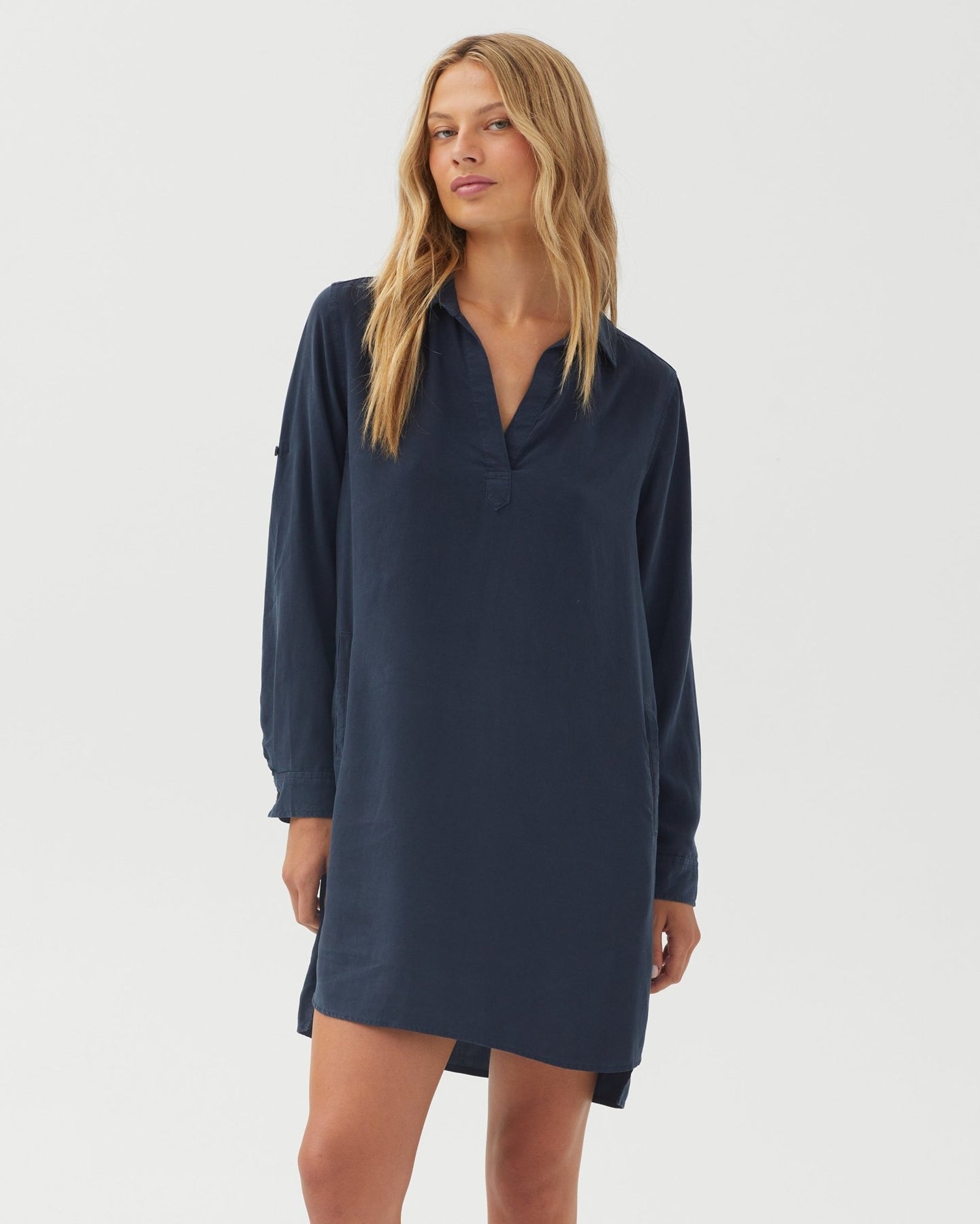 Bella DahlA Line Rolled Tab Sleeve Dress - Endless SeaDresses