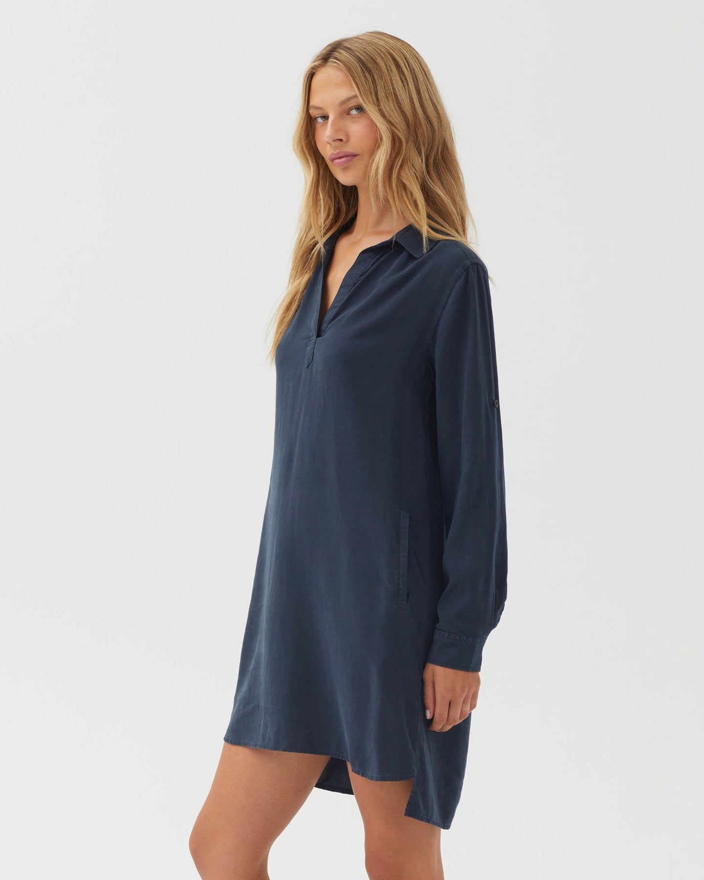Bella DahlA Line Rolled Tab Sleeve Dress - Endless SeaDresses