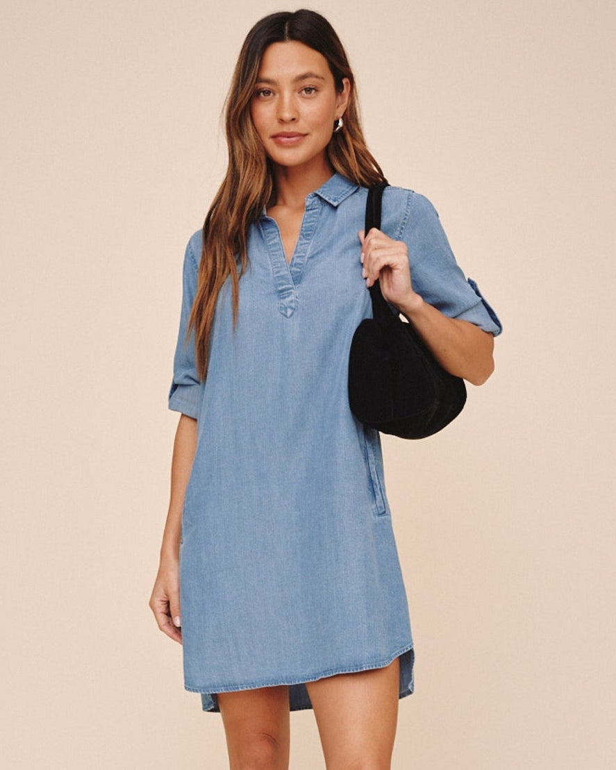 A Line Rolled Tab Sleeve Dress