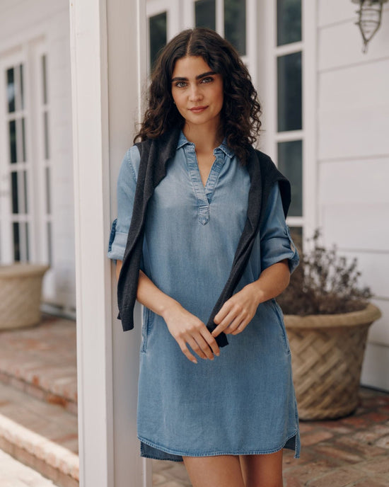 Bella Dahl A Line Rolled Tab Sleeve Dress  - Indigo Harbor Wash