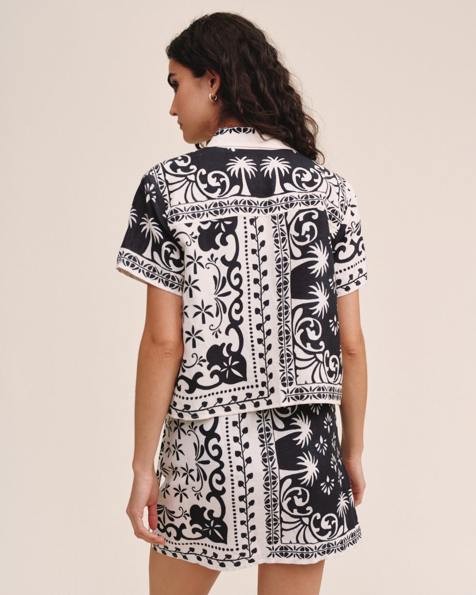Bella DahlBandana Short Sleeve Camp Shirt - Tropical Bandana PrintTops