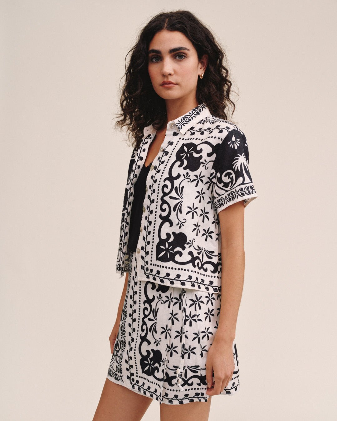 Bella DahlBandana Short Sleeve Camp Shirt - Tropical Bandana PrintTops