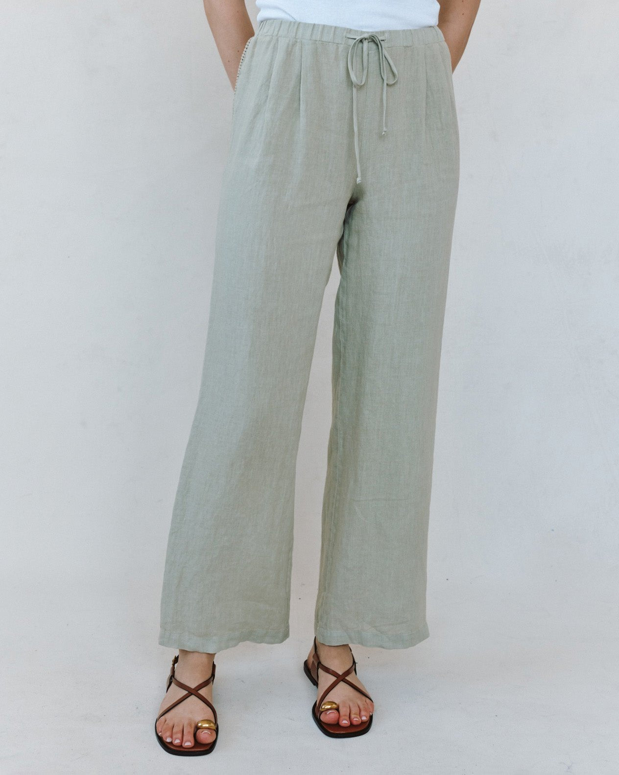 Bella DahlBeach Pant With Lattice Stripe - Green TeaPants