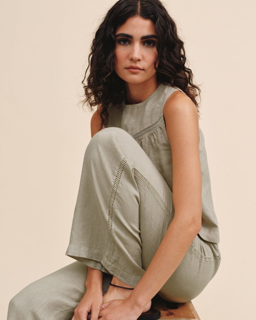 Bella DahlBeach Pant With Lattice Stripe - Green TeaPants