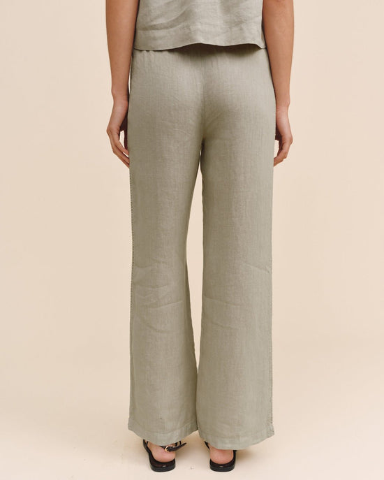 Bella Dahl Beach Pant With Lattice Stripe - Green Tea View 2