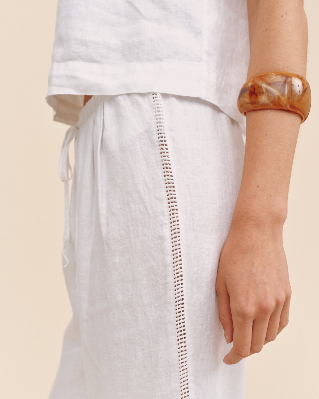 Bella DahlBeach Pant With Lattice Stripe - WhitePants