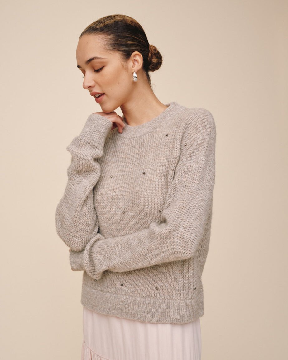 Bella DahlBeaded Crew Neck Sweater - Hazel WoodSweaters
