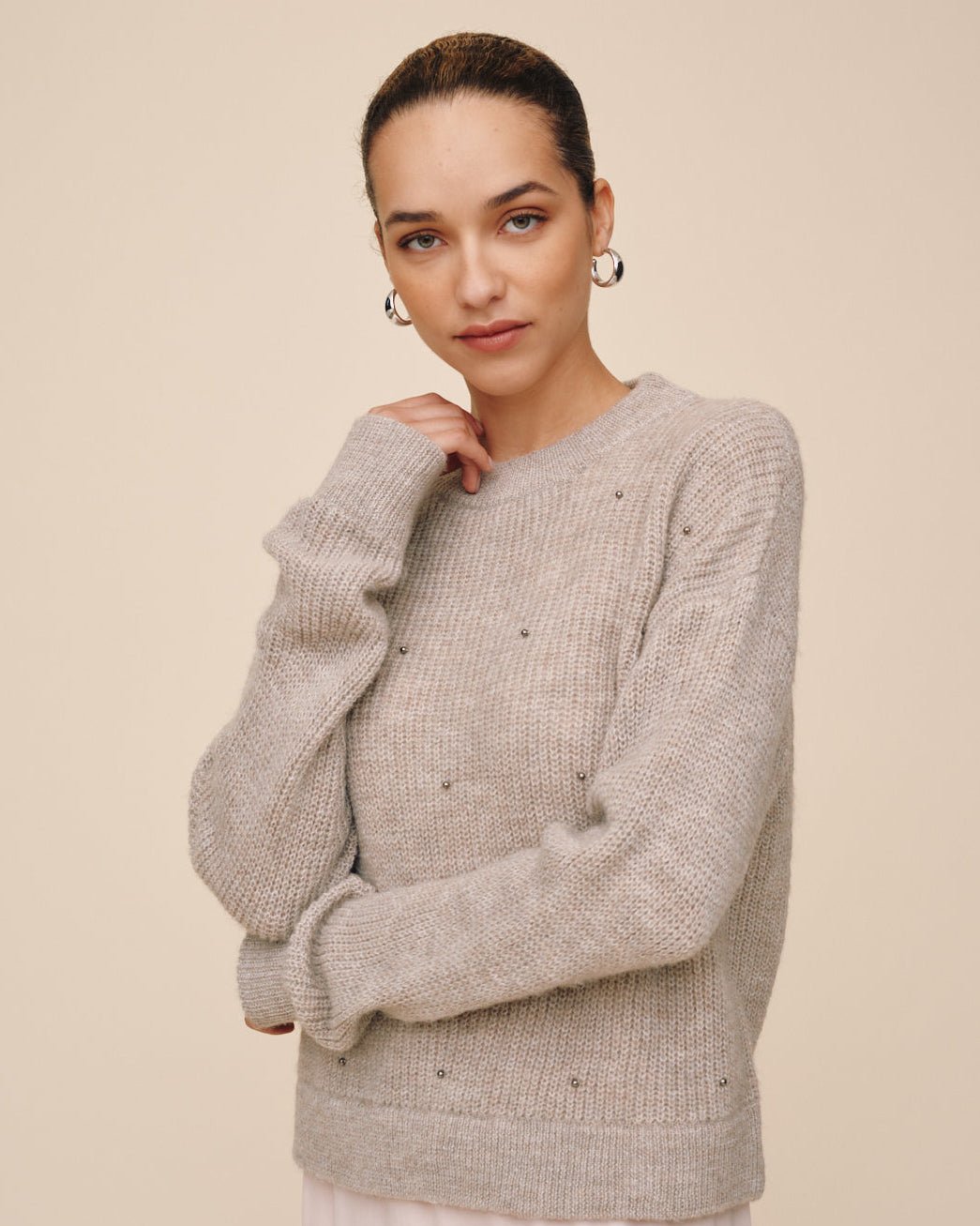 Bella DahlBeaded Crew Neck Sweater - Hazel WoodSweaters