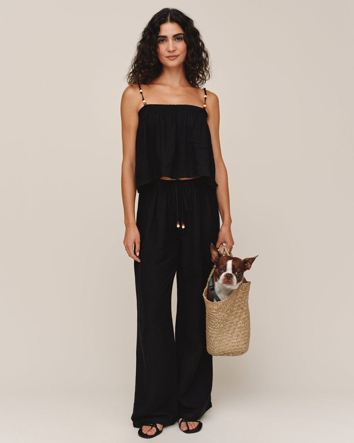 Bella DahlBeaded Drawstring Beach Pant - BlackPants