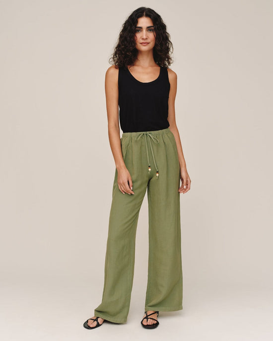 Bella Dahl Beaded Drawstring Beach Pant - Olive Leaf