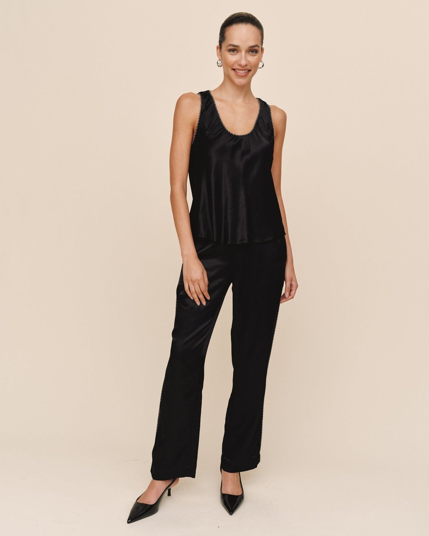 Bella DahlBeaded Trim Tank - BlackTops