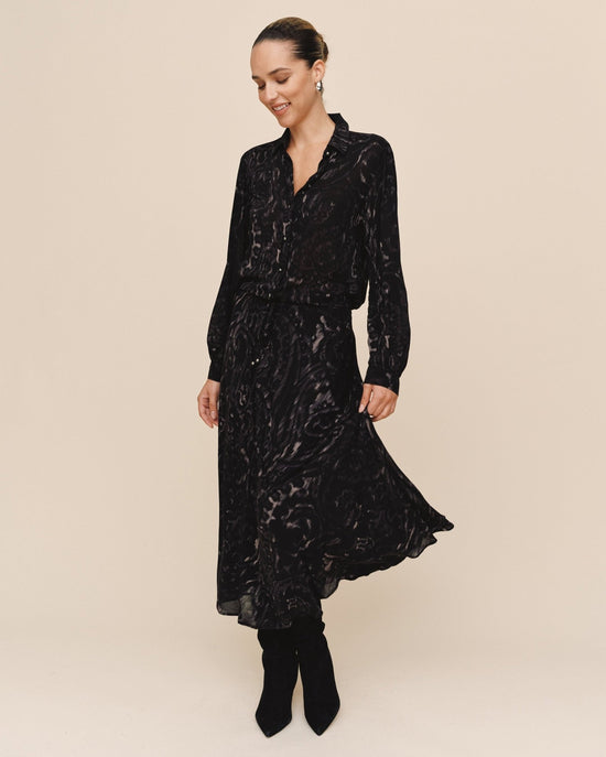Bella Dahl Bias Full Skirt With Tie - Black Paisley