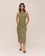 Bella DahlBias Midi Dress With Beaded Belt - Olive LeafDresses