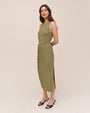 Bella DahlBias Midi Dress With Beaded Belt - Olive LeafDresses
