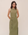 Bella DahlBias Midi Dress With Beaded Belt - Olive LeafDresses