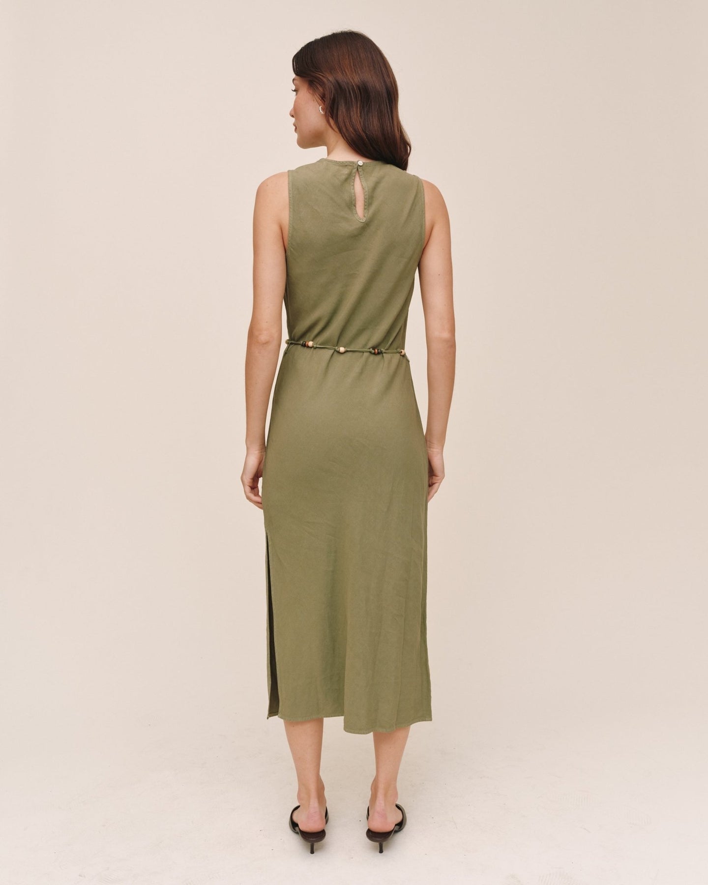 Bella DahlBias Midi Dress With Beaded Belt - Olive LeafDresses