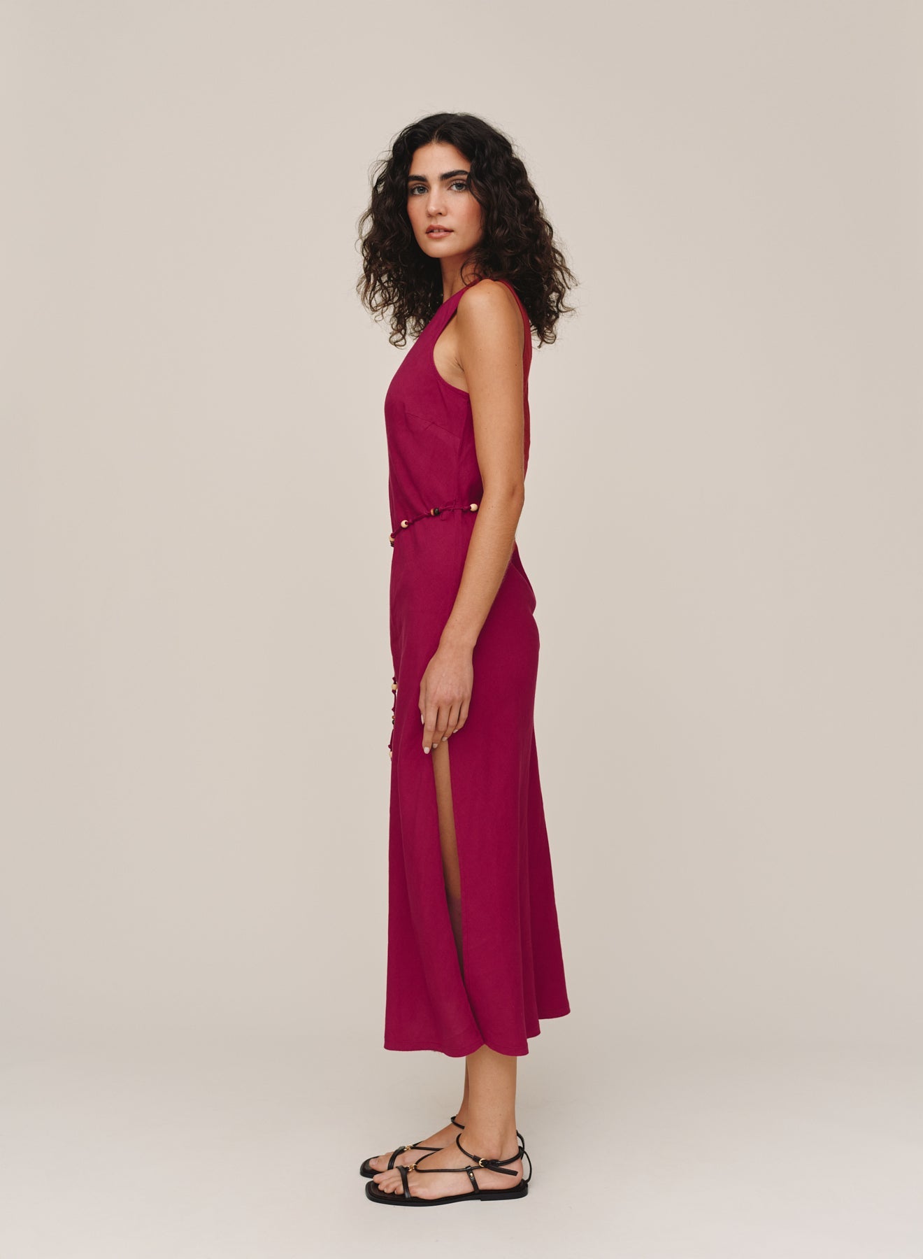 Bias Midi Dress With Beaded Belt - Sangria – Bella Dahl